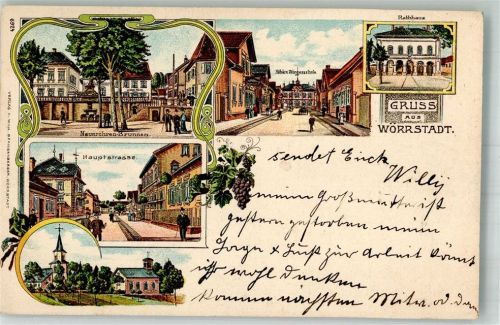Wörrstadt 1902 Hauptstrasse Rathaus Neunröhrenbrunnen Höhere Bürgerschule