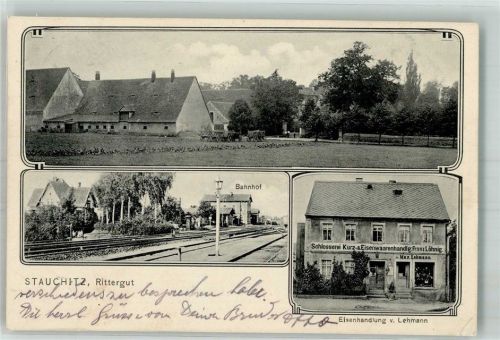 Stauchitz 1911 Bahnhof Eisenwarenhandlung Lehmann