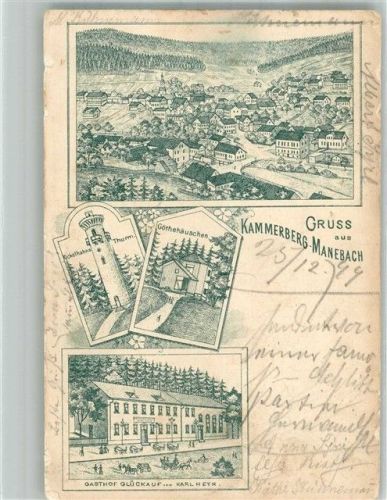 Kammerberg 1899 Vorläufer Lithographie Gasthaus Glückauf Göthehäuschen Kickelhahn-Aussichtsturm