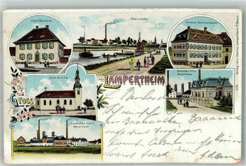 Lampertheim 1902 Chemische Fabrik Kath. Kirche Pfarrhaus Beamtenvilla Rheinhafen