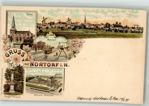 Nortorf 1897 Kriegerdenkmal Brauerei Holsatia Brauerei Bahnhof
