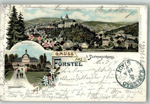 Schwarzenberg 1897 Förstel Schwarzenberg Heimstätte Förstel Bahnpost Aue-Annaberg Zug 541