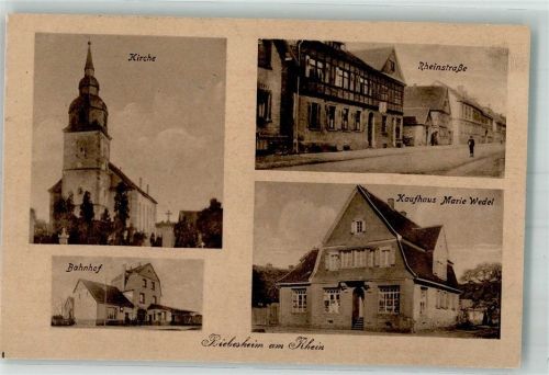 64584 W6083 Biebesheim am Rhein 1913 - Kirche Rheinstrasse Bahnhof Kaufhaus Marie Wesel