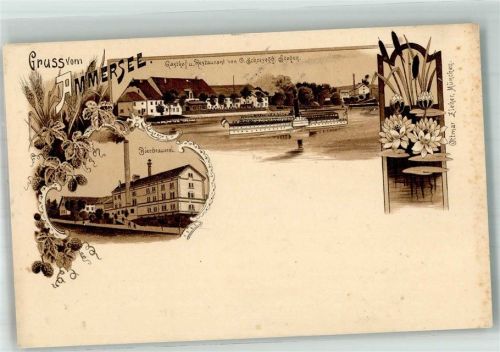 82266 W8084 Stegen a Ammersee Lithographie Brauerei Gasthaus Schreyegg Verlag Ottmar Zieher-München