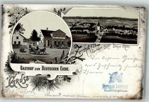 Zeschwitz 1896 Vorläufer Lithographie Gasthaus zur Deutschen Eiche