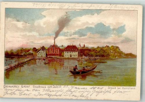 78462 W7750 Staad 1901 Lithographie Brauerei Gräfliches Gasthaus zum Schiff Wandgemälde