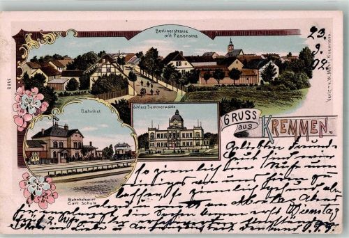 Kremmen 1902 Bahnhof Schloss Sommerwalde Berlinerstrasse Bahnpost Berlin - Zug 288