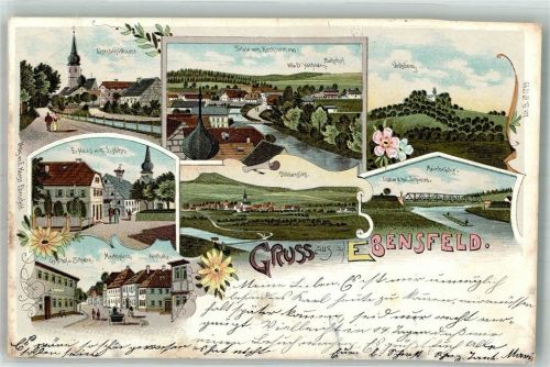 Ebensfeld 1900 Eisenbahnstrasse Gasthaus zum Schwan Apotheke Mainbrücke Veitsberg