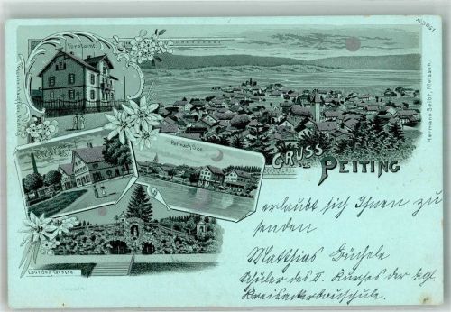 Peiting 1899 Forstamt Lourdes Grotte Hauptplatz Peitnach See