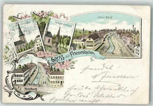Friesenheim 1897 Ober-Dorf Kriegerdenkmal Unter-Dorf Kirche