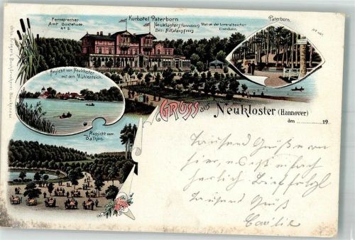 21614 W2150 Neukloster , Niederelbe 1903 Lithographie Mühlenteich Kurhotel Paterborn