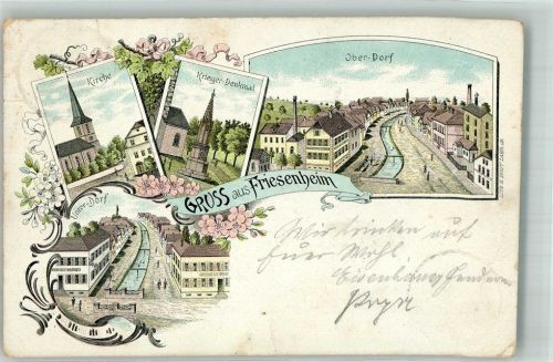 Friesenheim 1897 Kirche Kriegerdenkmal Unter- und Ober-Dorf Stauchungen