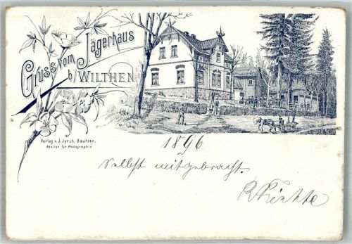 02681 O8609 Wilthen 1896 Gebrauchsspuren Vorläufer Lithographie Gasthaus zum Jägerhaus