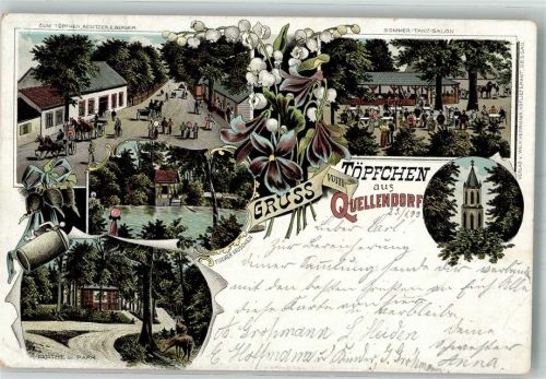 Quellendorf 1899 Gasthaus zum Töpfchen Gartenwirtschaft Fischer's Häuschen Waldweg