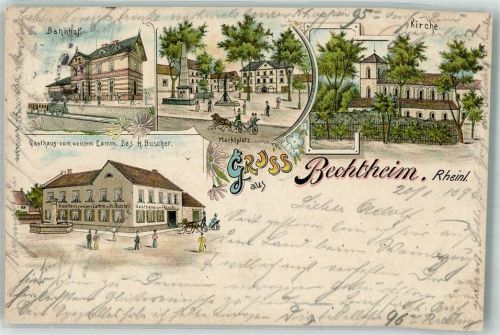 Bechtheim 1898 Bahnhof Gasthaus zum weissen Lamm Brunnen Marktplatz