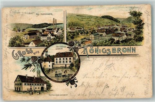 89551 W7923 Königsbronn , Württ 1899 Lithographie Verwaltungsgebäude Hüttenkassenamt Kgl. Hüttenwerk