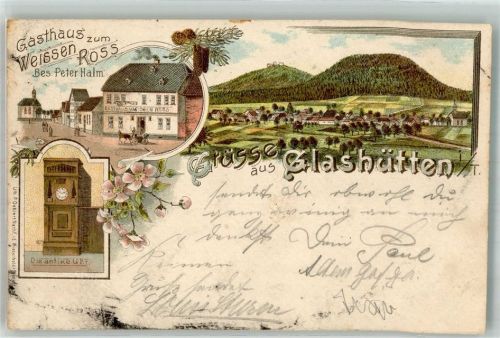 61479 W6246 Glashütten , Taunus 1900 Lithographie Gasthaus zum weissen Ross Die alte Uhr