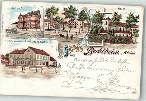 67595 W6521 Bechtheim , Rheinhess 1898 Lithographie Gasthaus zum weissen Lamm Bahnhof Marktplatz