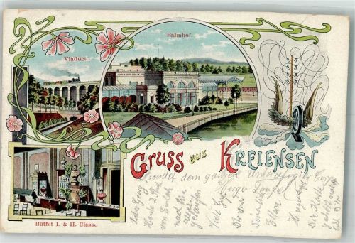 37547 W3350 Kreiensen 1904 - Eisenbahn-Viaduct Bahnhof Wartesaal 1. und 2. Klasse Geflügeltes Rad Bahnpost Frankfurt-Kassel