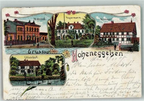 31185 W3201 Hoheneggelsen 1908 Lithographie Bahnhof Häuser Hoyermann, Niemeyer, und Ohlendorf Teich