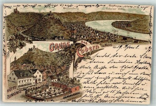 56299 W5405 Kobern 1897 Lithographie Hotel Simonis Gartenwirtschaft Coberner Uhlen Weissenberg Mosel