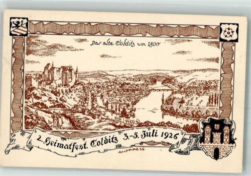 Colditz 1926 2. Heimatfest 1926 Das alte Colditz anno 1800 Stadtwappen sign. A. Hoppe