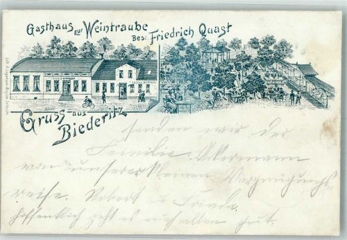 39175 O3104 Biederitz Lithographie Vorläufer Druck um 1890 Gasthaus zur Weintraube Gartenwirtschaft