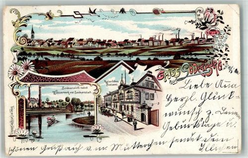 Löderburg 1900 Lithographie Kais. Postamt Wasserwerk Schwimmbad