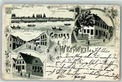 Weisweil Lithographie Handlung Klipfel-Henninger Dorfstrasse Handlung Haag