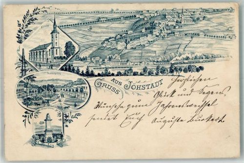 Jöhstadt 1898 Vorläufer Druck um 1890 Kriegerdenkmal Marktplatz Kirche