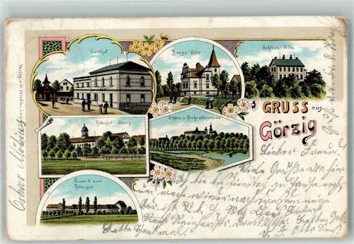 Görzig 1902 Lithographie Rittergut Baegs-Villa Gasthaus Schloss-Villa