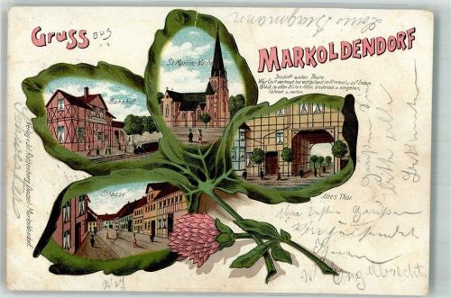 Markoldendorf 1905 Lithographie Bahnhof Dorfstrasse St. Martins-Kirche Altes Tor