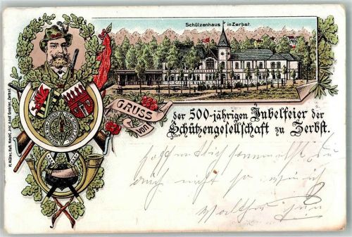 Zerbst 1897 500 Jahrfeier der Schützengesellschaft zu Zerbst Schützenhaus Wappen Jagdhorn