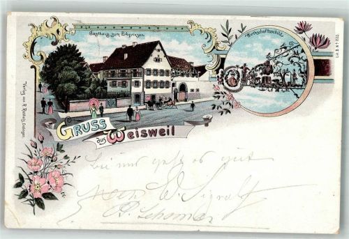 79367 W7831 Weisweil , Breisgau Gebrauchsspuren Lithographie Gasthaus zum Erbprinzen Wirtschaftsschule