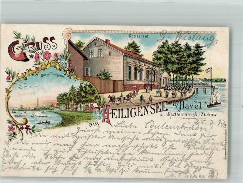 10115 W1000 Heiligensee 1897 Lithographie Gasthaus Ziekow