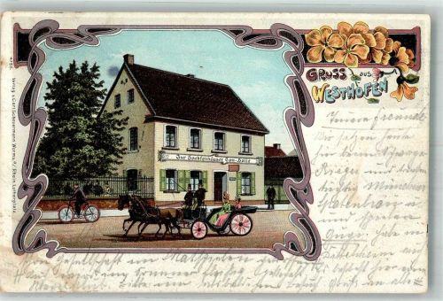 Westhofen 1905 Gasthaus zur Sachsenhäuser Tonhalle Kutsche Fahrrad