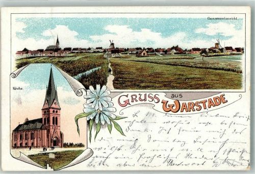 Warstade 1903 Dorfkirche Feldweg Windmühle