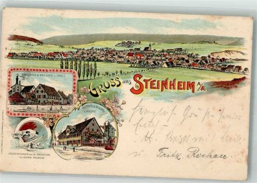 73566 W7924 Steinheim am Albuch 1901 Lithographie Gasthaus-Brauerei zur Krone Gasthaus-Brauerei zum Kreuz Versteinerungen