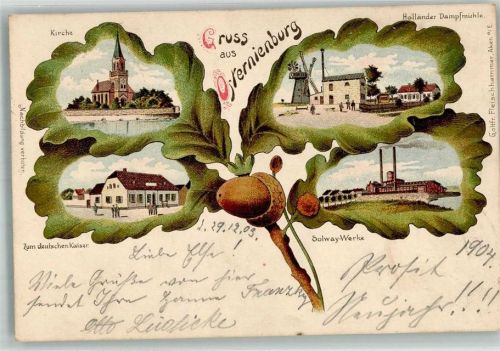Osternienburg 1903 Kirche Holländer Dampfmühle Gasthaus zum deutschen Kaiser Solway-Werke Eichel
