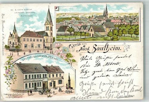 Nieder-Saulheim 6501 Kath. Kirche Kriegerdenkmal Rathaus Gasthaus zum Darmstädter Hof
