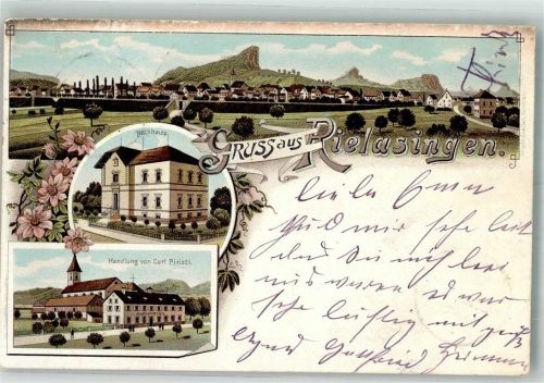 78239 W7703 Rielasingen 1901 Lithographie Rathaus Handlung Piristi