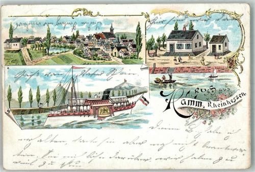 Hamm 1898 Gasthaus zur schönen Aussicht Rhein Rheindampfer Fischerboot