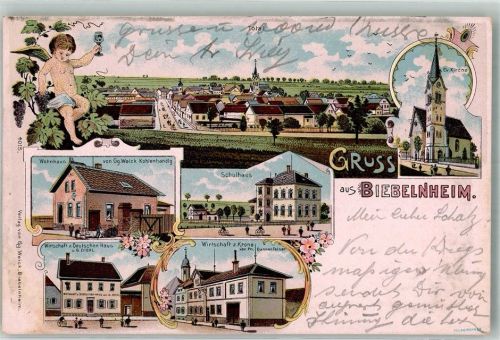 Biebelnheim 1905 Gasthaus zur Krone Gasthaus zum Deutschen Haus Wohnhaus und Kohlenhandlung Weick Engelputo