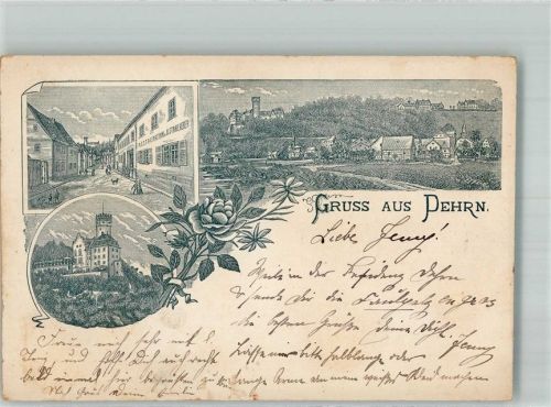 65594 W6258 Dehrn , Kr Limburg a d Lahn 1897 Lithographie Vorläufer Druck um 1890 Dorfstsrasse Schloss Dehrn Gasthaus