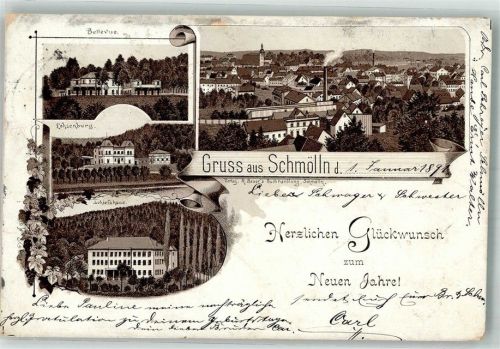 04626 O7420 Schmölln , Thür 1891 Lithographie Vorläufer Druck 1880-1889 Schiesshaus Bellevue Lohsenburg Neujahreskarte