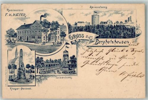 Borgholzhausen 1898 Vorläufer Druck um 1890 Gasthaus Meyer Ravensburg Kriegerdenkmal Luisenturm