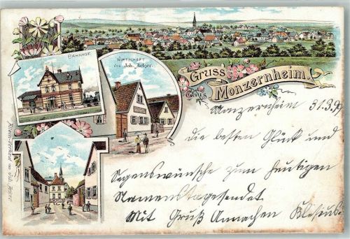 Monzernheim 1899 Dorfstrasse Gasthaus Acker Bahnhof