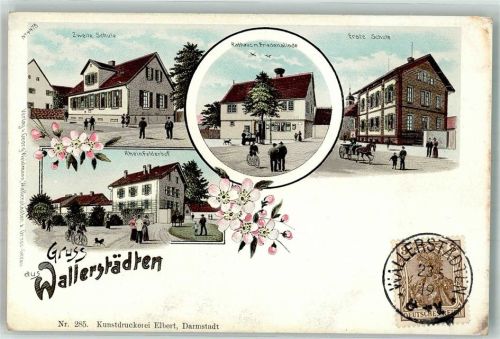 Wallerstädten Erste Schule Gasthaus Rheinfelderhof Zweite Schule Rathaus Friedenslinde