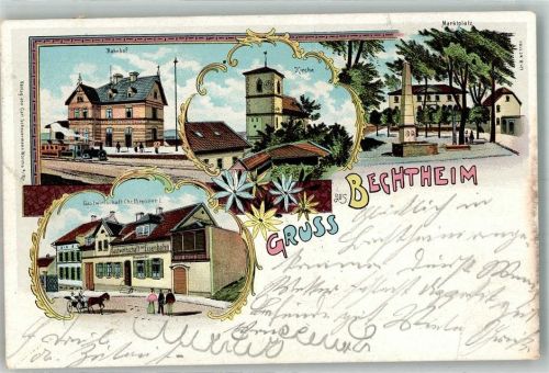 67595 W6521 Bechtheim , Rheinhess 1902 Lithographie Bahnhof Marktplatz Gasthaus zur Eisenbahn Bahnpost - Osthofen