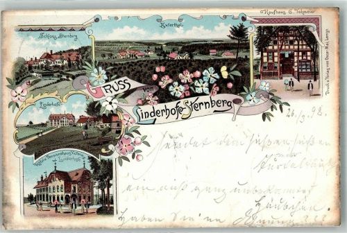 32699 W4923 Linderhofe 1898 Lithographie Hotel Victoria Linderhofe Schloss Sternberg Kaufhaus Vehmeier